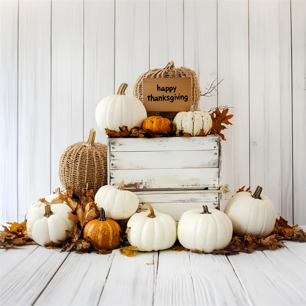 Thanksgiving Picture Backdrop White Pumpkin Rustic Backdrop LXX57-369