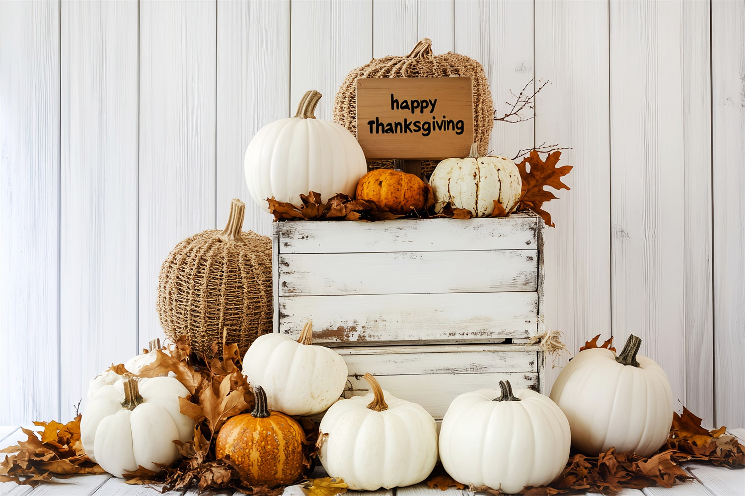 Thanksgiving Picture Backdrop White Pumpkin Rustic Backdrop LXX57-369