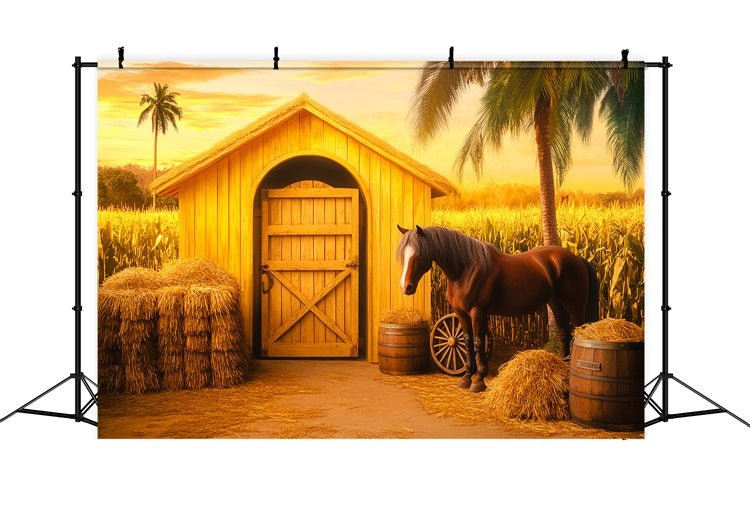 Barn Backdrops Golden Cornfield Horse Backdrop LXX57-372