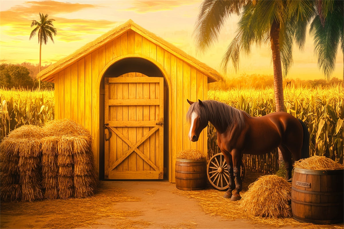 Barn Backdrops Golden Cornfield Horse Backdrop LXX57-372