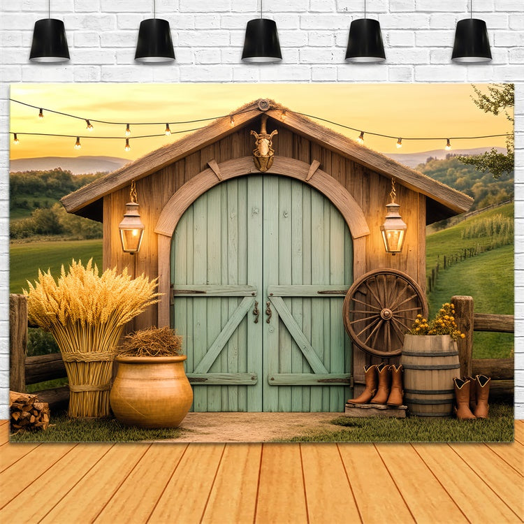 Barn Backdrop Rustic Lantern Light Farm Backdrop LXX57-373