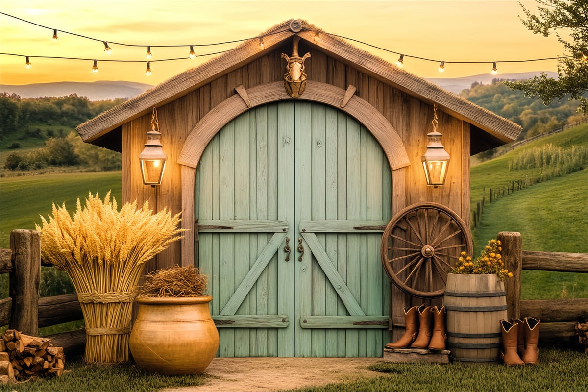 Barn Backdrop Rustic Lantern Light Farm Backdrop LXX57-373