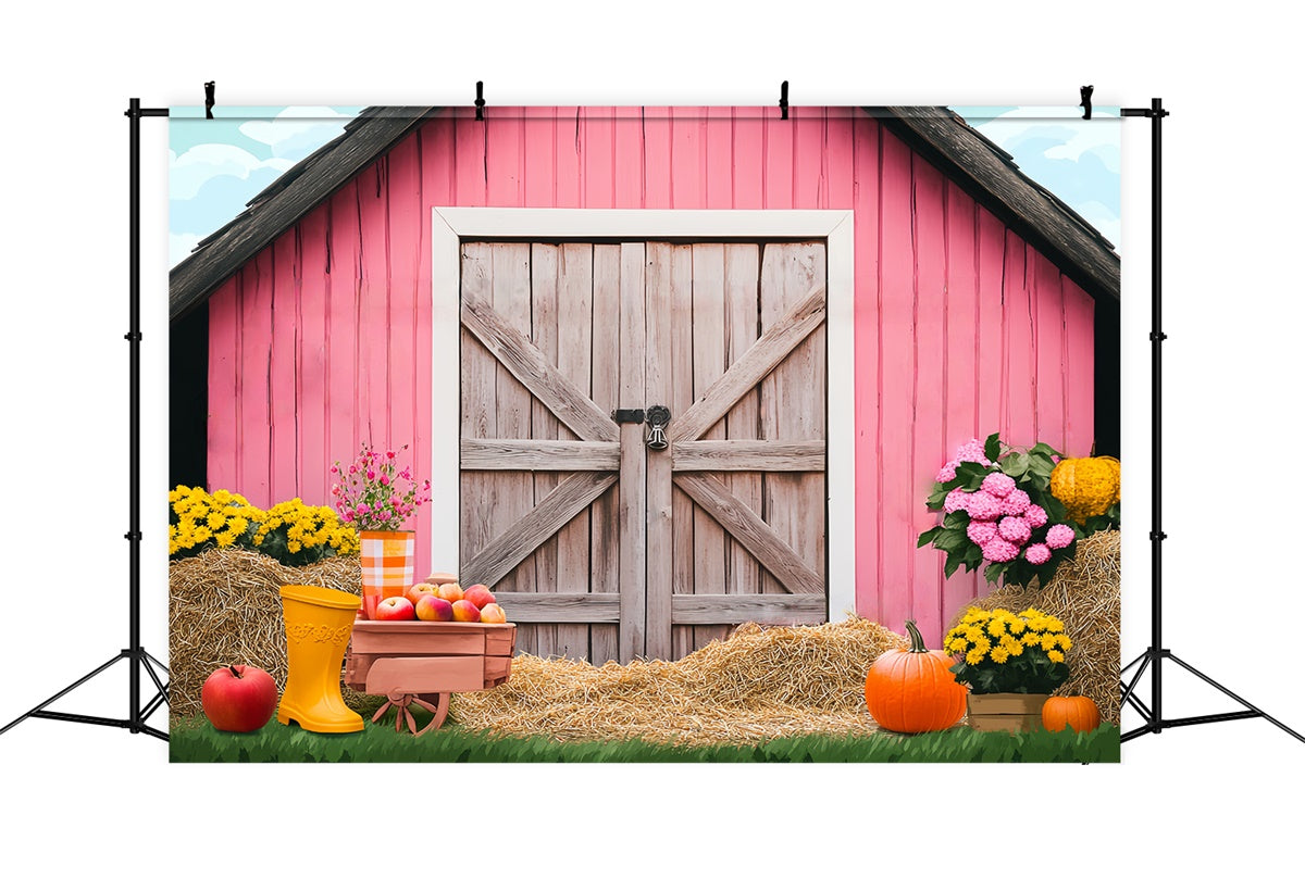 Pink Barn Backdrop Pumpkin Harvest Scene Backdrop LXX57-375