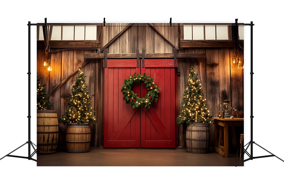 Barn Door Backdrop Cozy Interior Christmas Backdrop LXX57-376