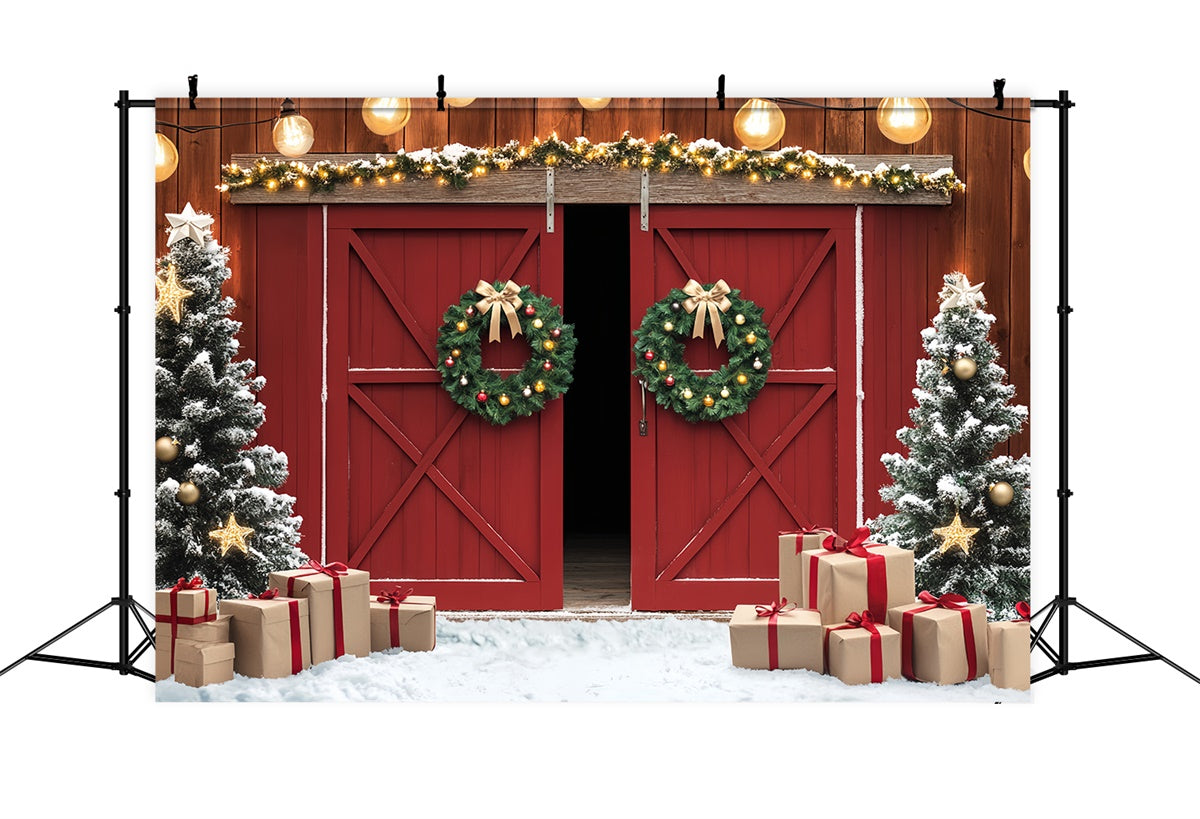 Barn Photo Backdrop Snowy Gift Christmas Backdrop LXX57-377