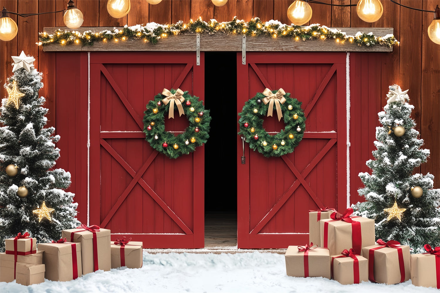 Barn Photo Backdrop Snowy Gift Christmas Backdrop LXX57-377