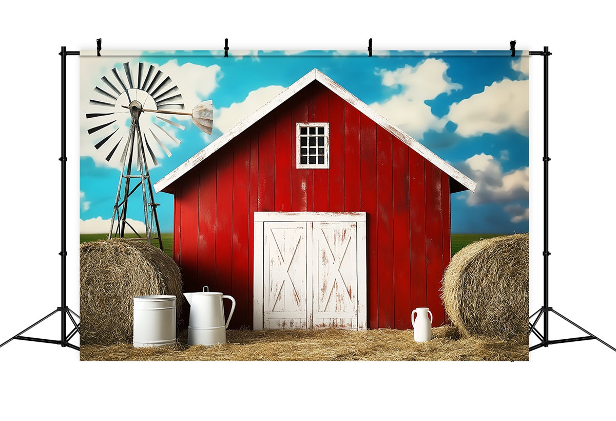 Red Barn Backdrop Farmhouse Sky Straw Backdrop LXX57-378