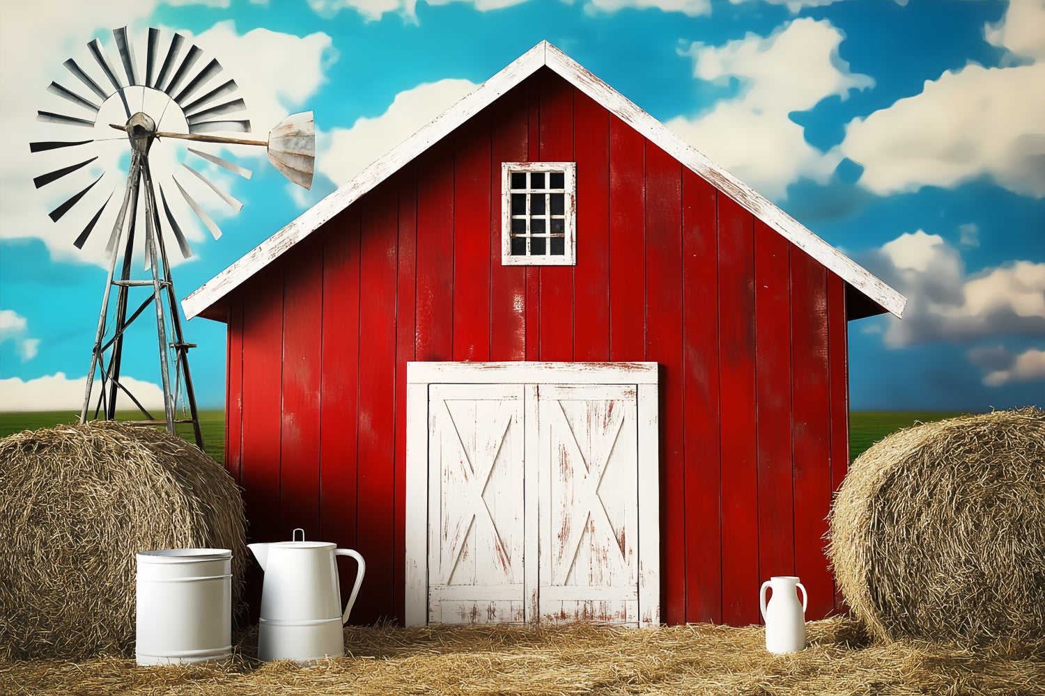 Red Barn Backdrop Farmhouse Sky Straw Backdrop LXX57-378