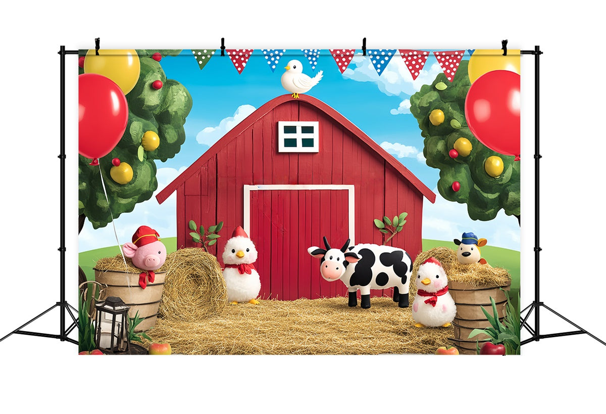 Barn Photo Backdrop Cartoon Farm Party Backdrop LXX57-379