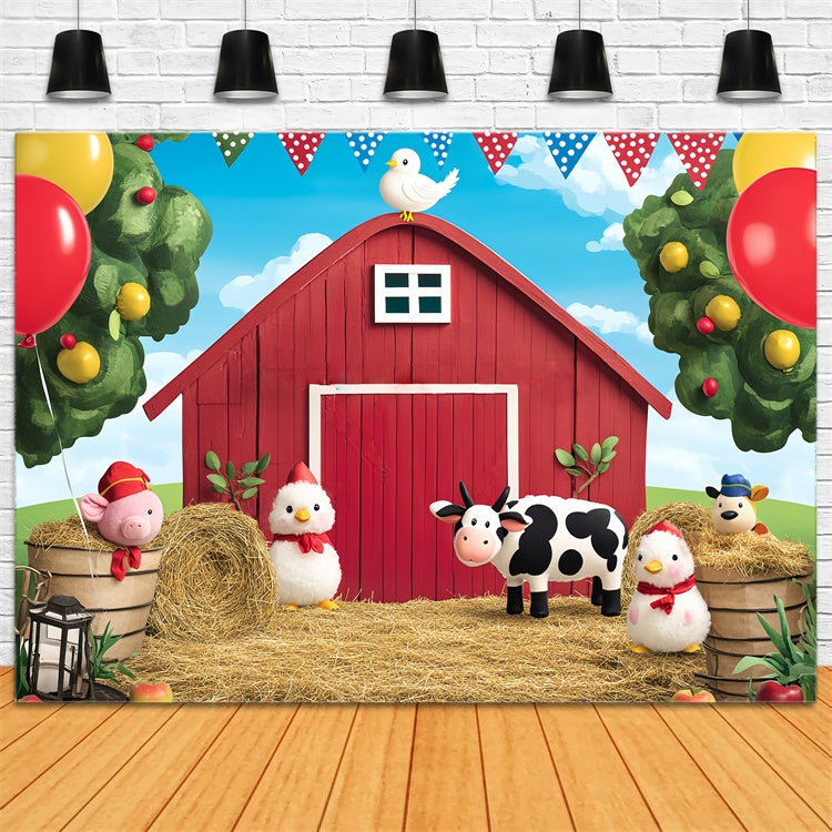 Barn Photo Backdrop Cartoon Farm Party Backdrop LXX57-379