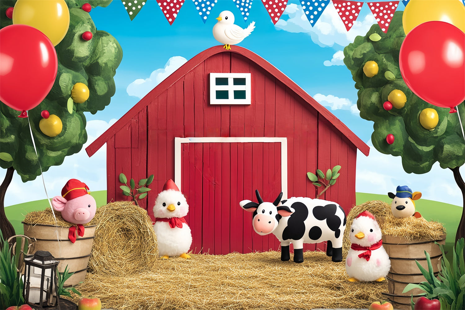 Barn Photo Backdrop Cartoon Farm Party Backdrop LXX57-379