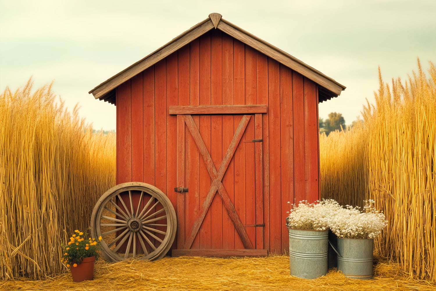 Barn Backdrops Golden Wheatfield Rustic Backdrop LXX57-380