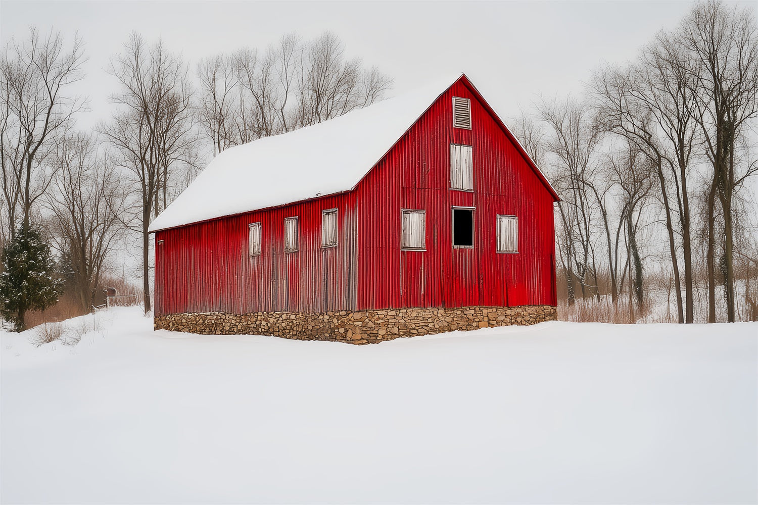 Red Barn Backdrop Rustic Snowfield Barn Backdrop LXX57-381