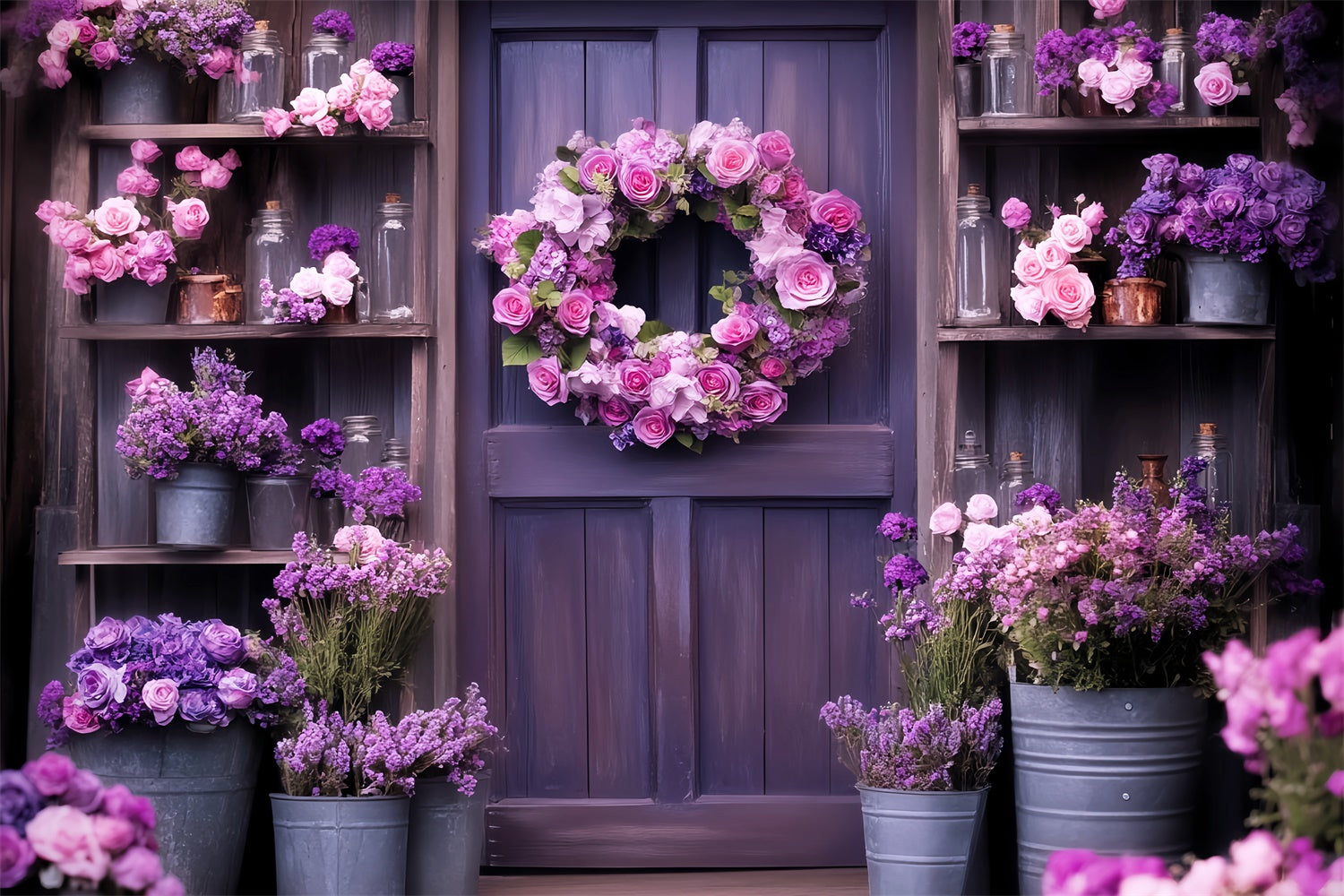Barn Door Backdrops Purple Bloom Floral Backdrop LXX57-382