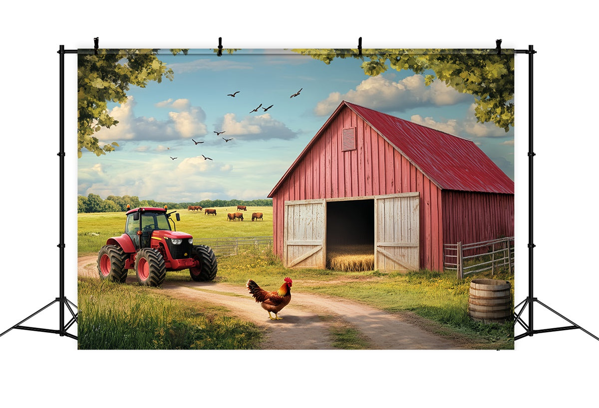 Red Barn Backdrop Cow Pasture Barn Scene Backdrop LXX57-383