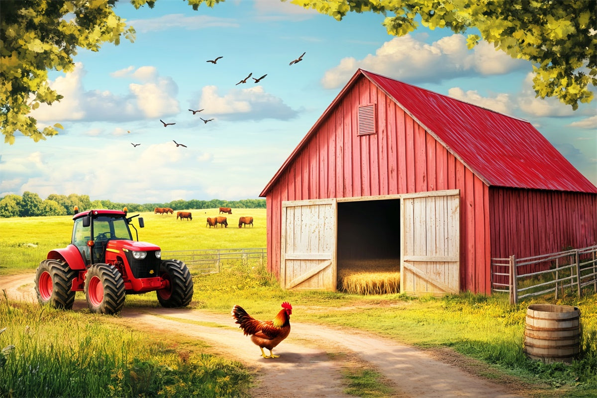Red Barn Backdrop Cow Pasture Barn Scene Backdrop LXX57-383
