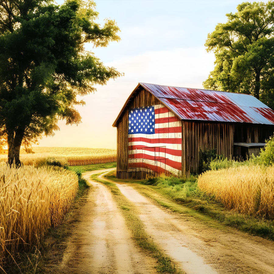 Rustic Barn Backdrop Patriotic Farm Barn Backdrop LXX57-387