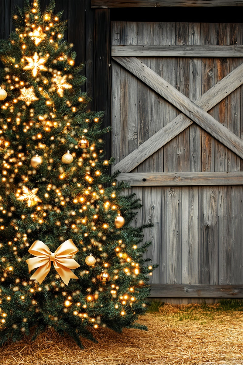 Barn Wood Backdrop Golden Glow Christmas Backdrop LXX57-388