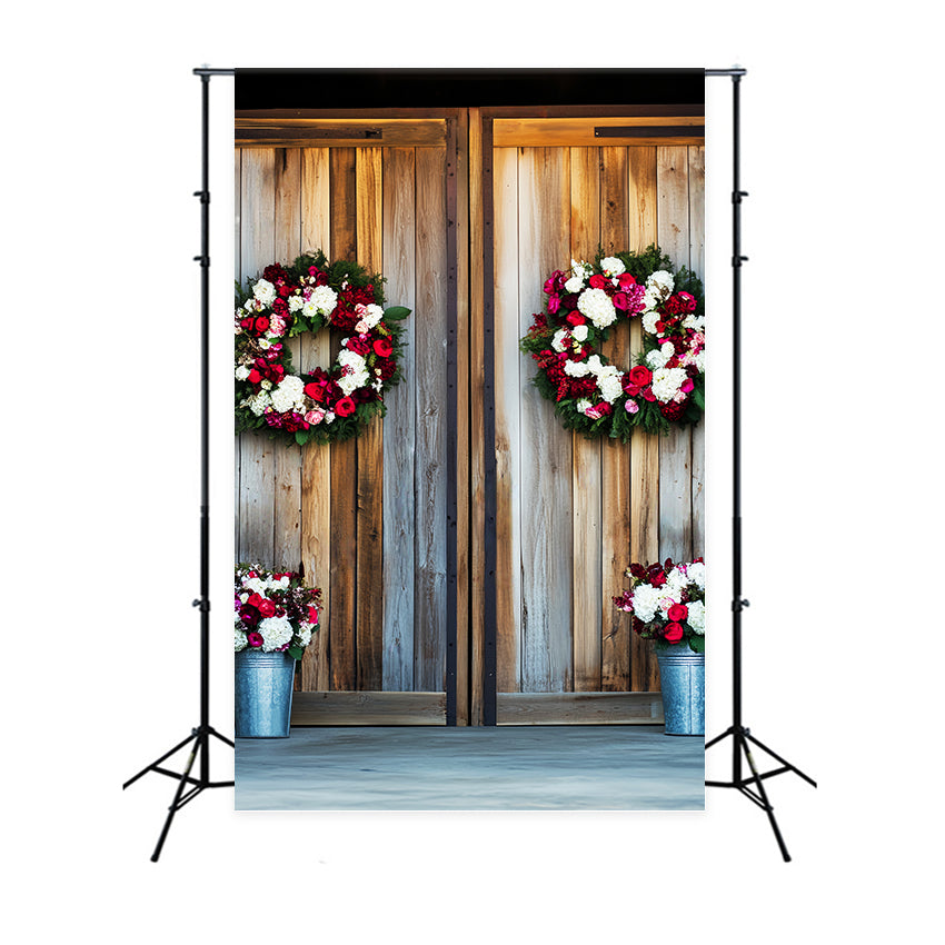 Barn Door Backdrop Wooden Wall Wreaths Backdrop LXX57-390