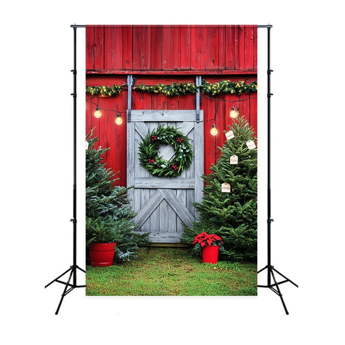Barn Backdrops Pine Wreath Christmas Backdrop LXX57-391