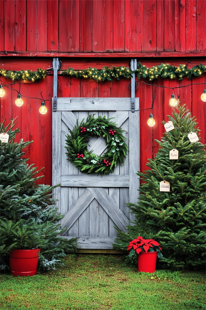 Barn Backdrops Pine Wreath Christmas Backdrop LXX57-391
