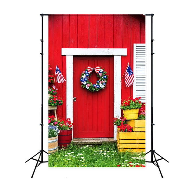 Barn Door Backdrop Patriotic Barn Porch Backdrop LXX57-392