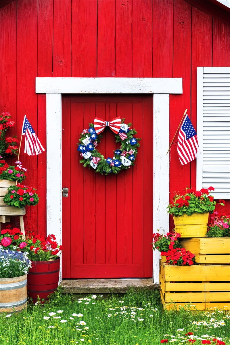 Barn Door Backdrop Patriotic Barn Porch Backdrop LXX57-392