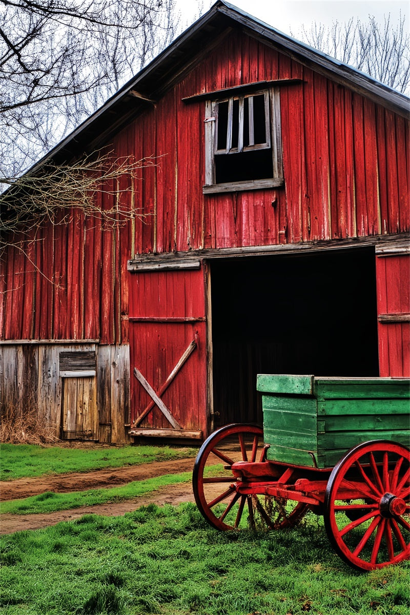 Rustic Barn Backdrop Country Lane Wagon Backdrop LXX57-393