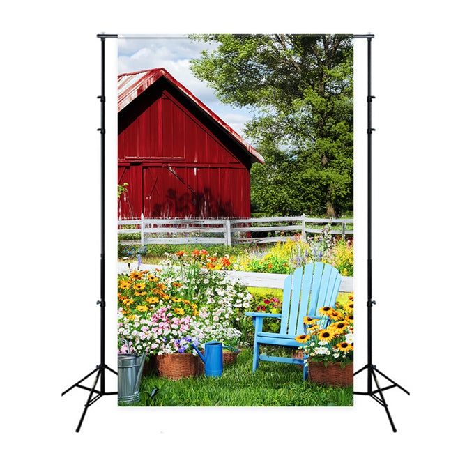 Red Barn Backdrop Rustic Floral Fence Backdrop LXX57-394