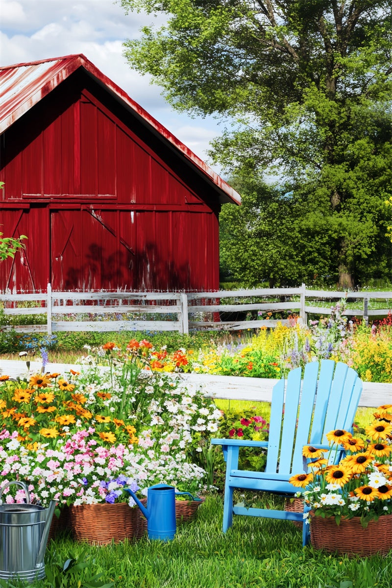 Red Barn Backdrop Rustic Floral Fence Backdrop LXX57-394