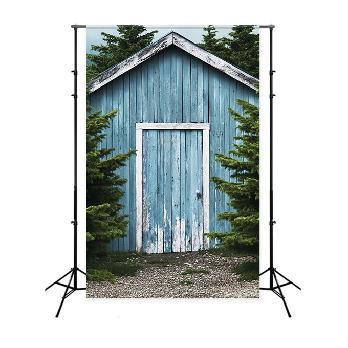 Barn Photo Backdrop Woodland Blue Barn Backdrop LXX57-395