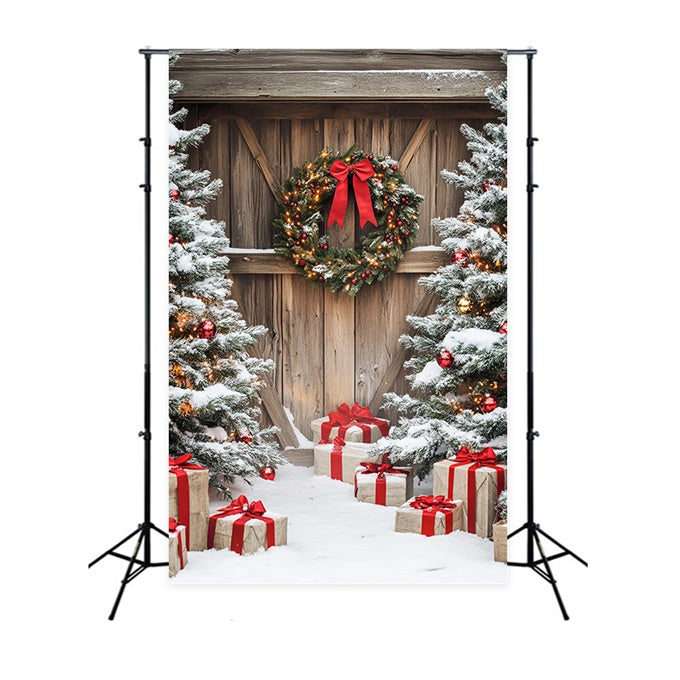 Barn Door Backdrops Rustic Christmas Porch Backdrop LXX57-397