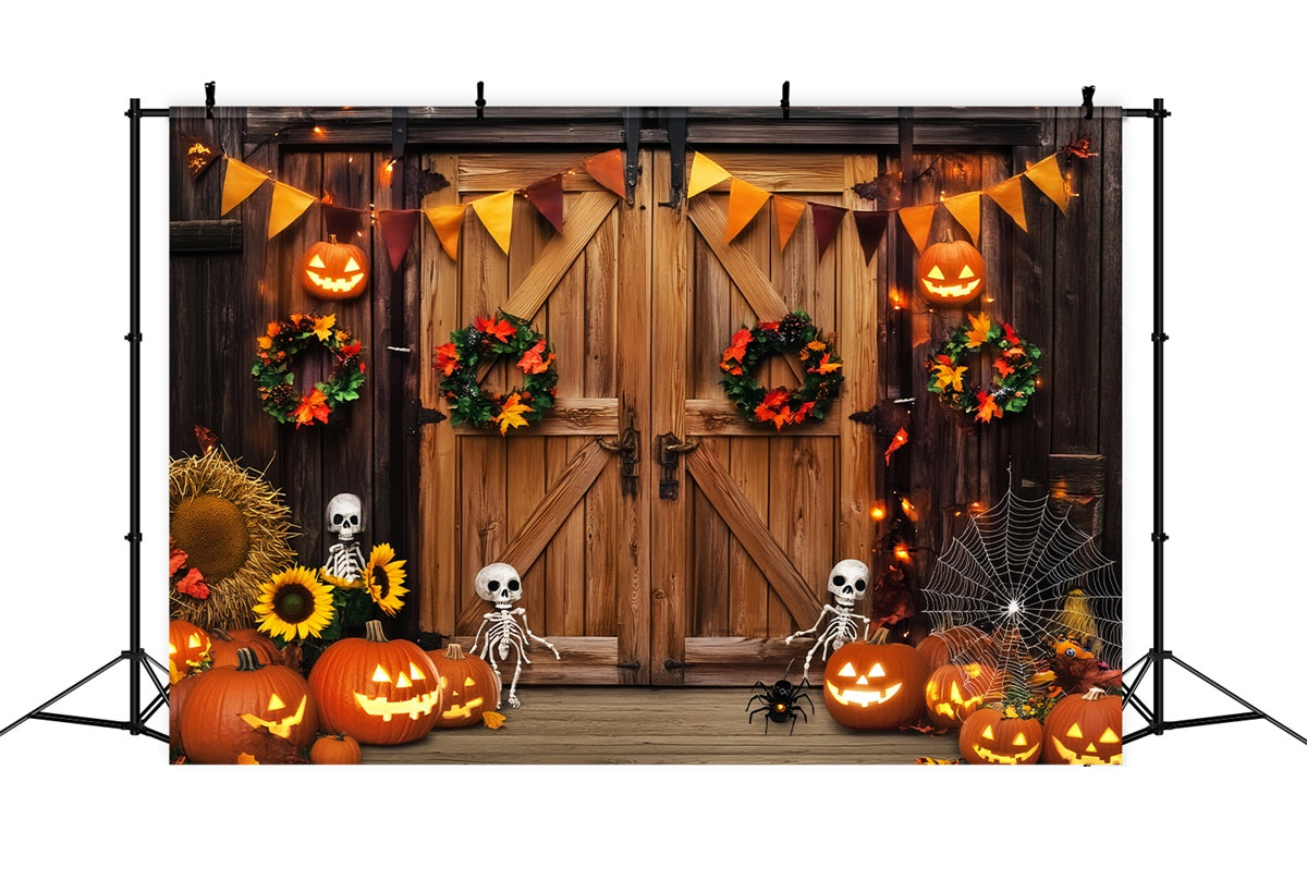 Barn Door Backdrops Skeleton Porch Halloween Backdrop LXX57-400