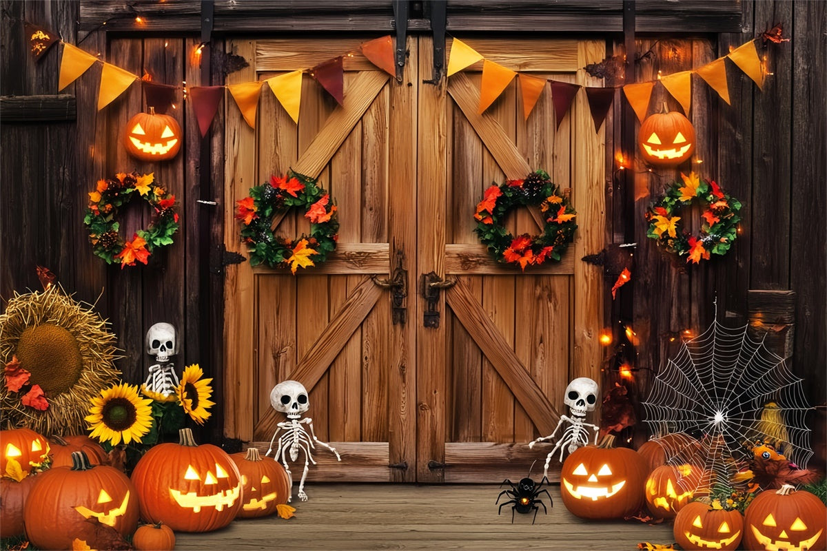 Barn Door Backdrops Skeleton Porch Halloween Backdrop LXX57-400