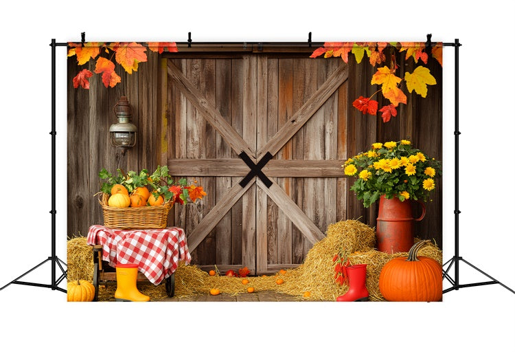 Barn Door Photo Backdrop Harvest Floral Fall Backdrop LXX57-402