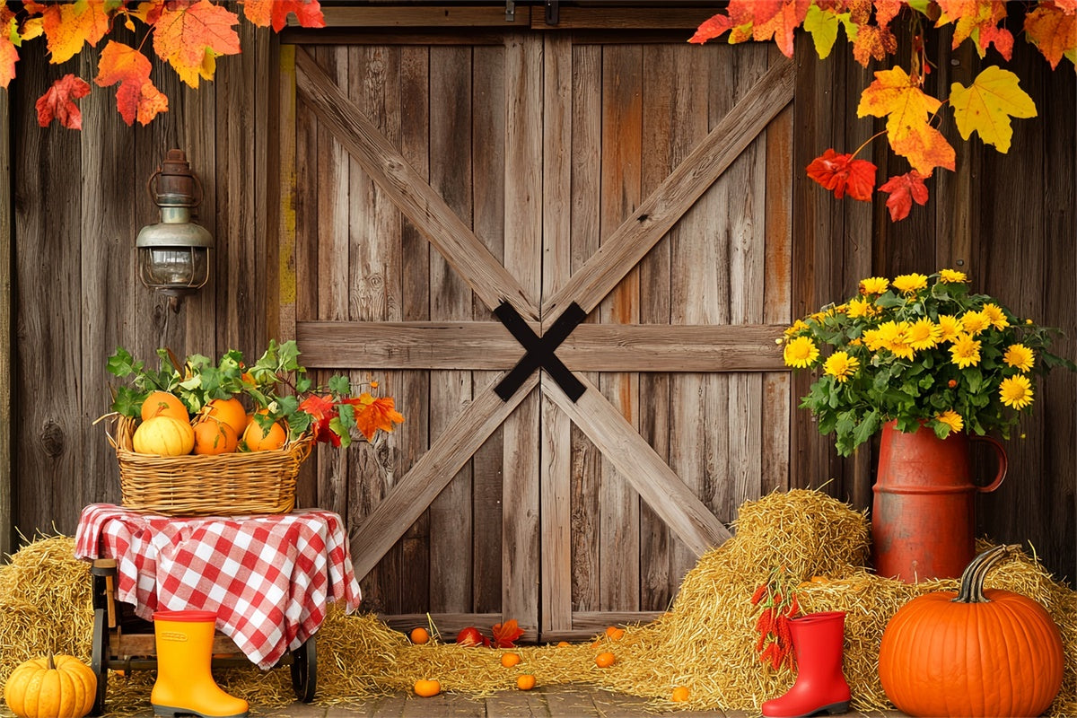 Barn Door Photo Backdrop Harvest Floral Fall Backdrop LXX57-402
