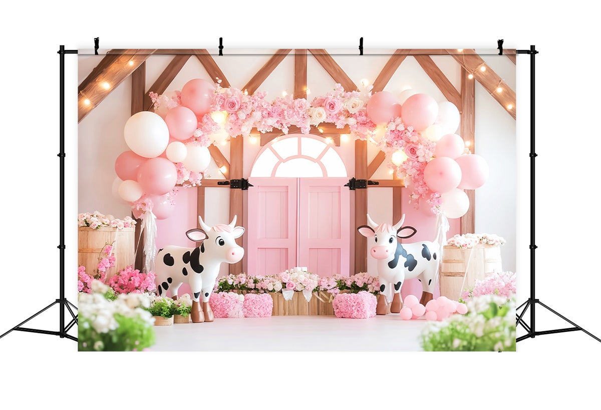 Pink Barn Backdrop Flower Balloon Joy Backdrop LXX57-404
