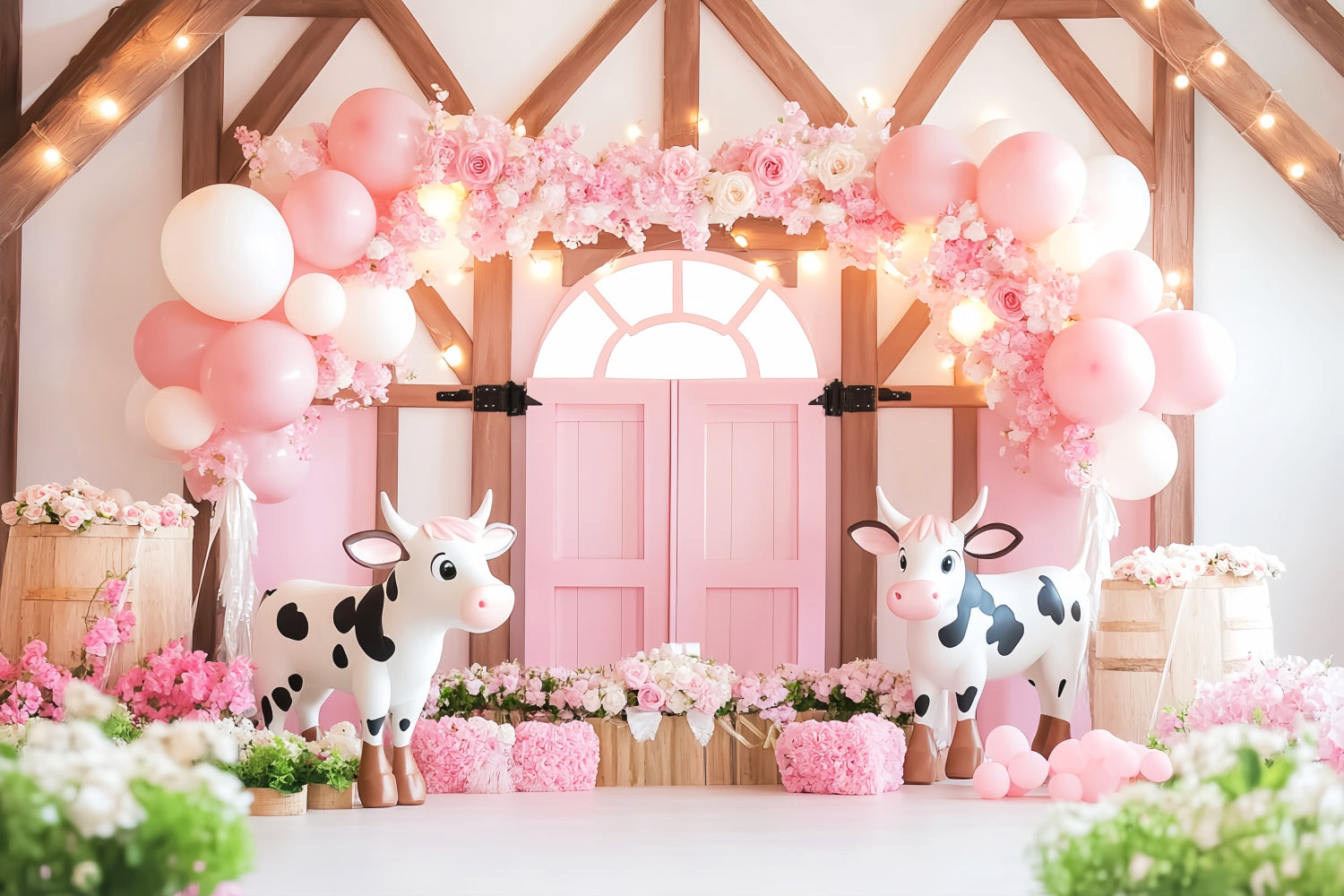Pink Barn Backdrop Flower Balloon Joy Backdrop LXX57-404