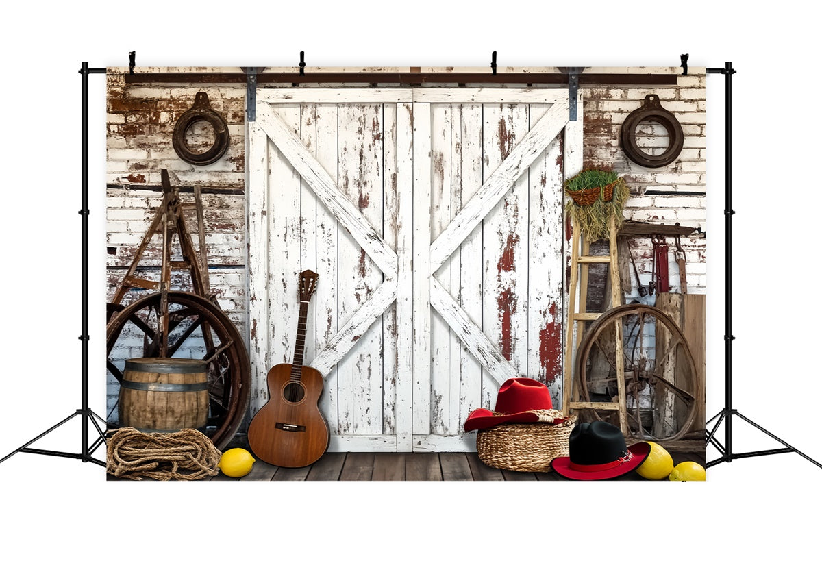 Rustic Barn Backdrop Guitar Farm Tools Backdrop LXX57-405