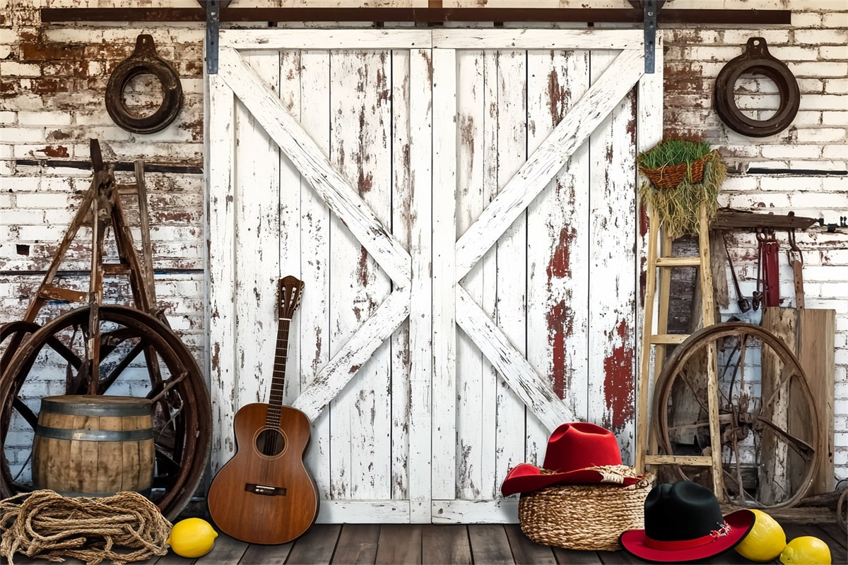 Rustic Barn Backdrop Guitar Farm Tools Backdrop LXX57-405