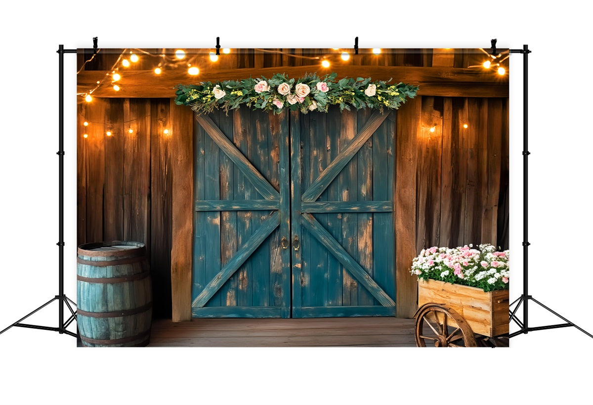 Barn Backdrop Romantic Farmhouse Floral Backdrop LXX57-406