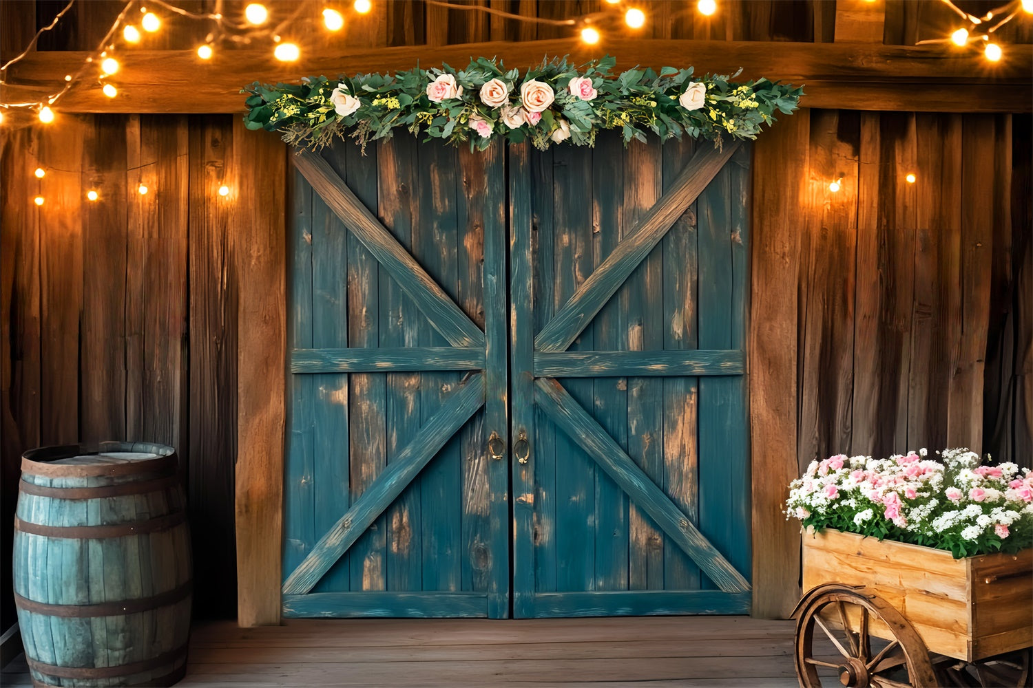 Barn Backdrop Romantic Farmhouse Floral Backdrop LXX57-406