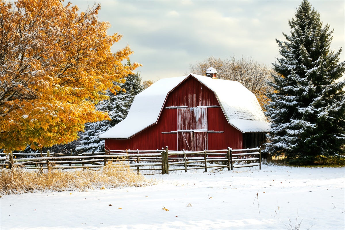 Red Barn Backdrop Winter Harvest Barnyard Backdrop LXX57-409