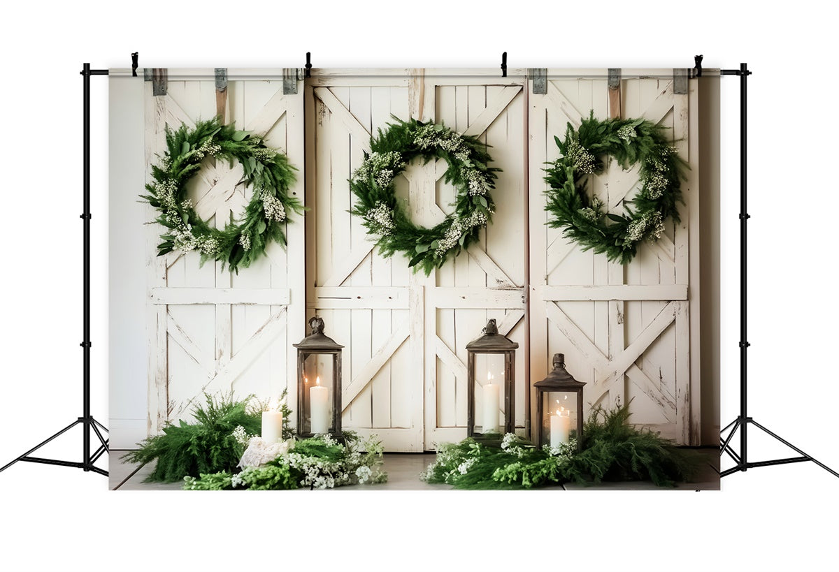 Barn Backdrop Peaceful Wreath Candlelight Backdrop LXX57-411