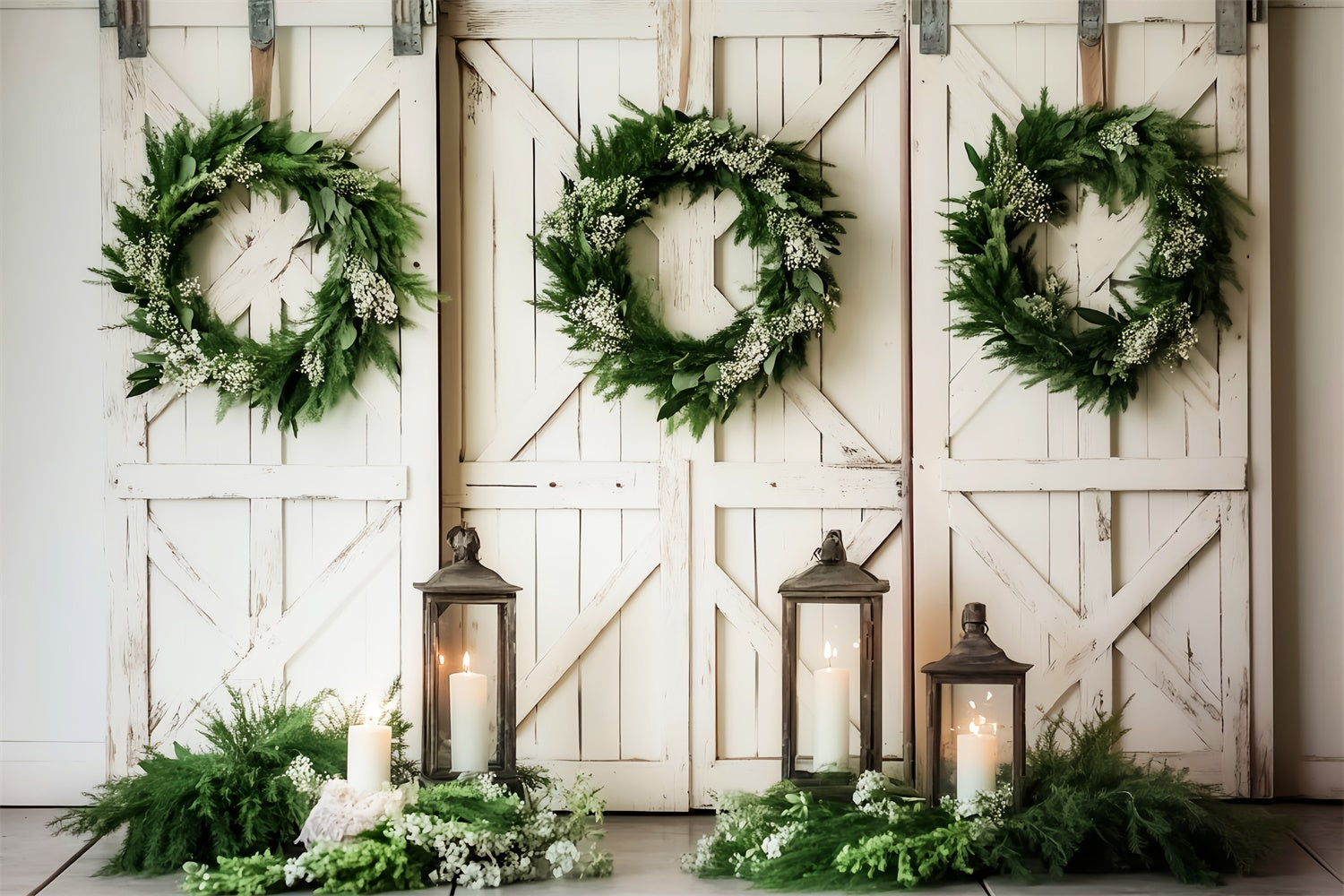 Barn Backdrop Peaceful Wreath Candlelight Backdrop LXX57-411