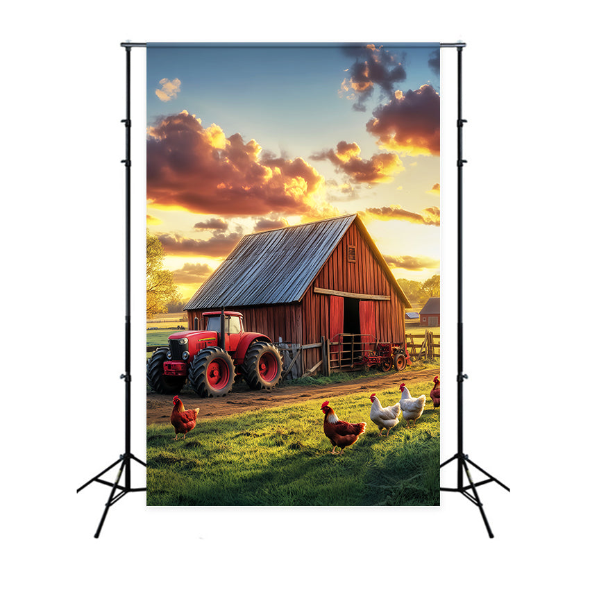 Rustic Barn Backdrop Chicken Farm Sunset Backdrop LXX57-416