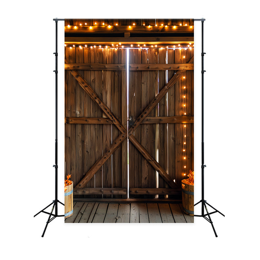 Barn Door Photo Backdrop Cozy String Light Backdrop LXX57-417