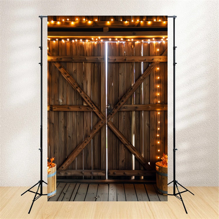 Barn Door Photo Backdrop Cozy String Light Backdrop LXX57-417