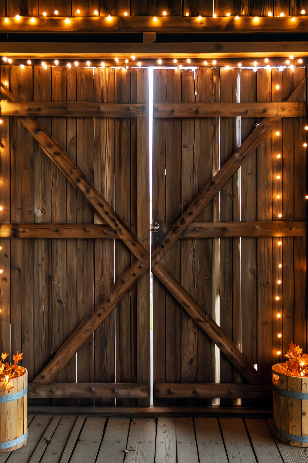 Barn Door Photo Backdrop Cozy String Light Backdrop LXX57-417