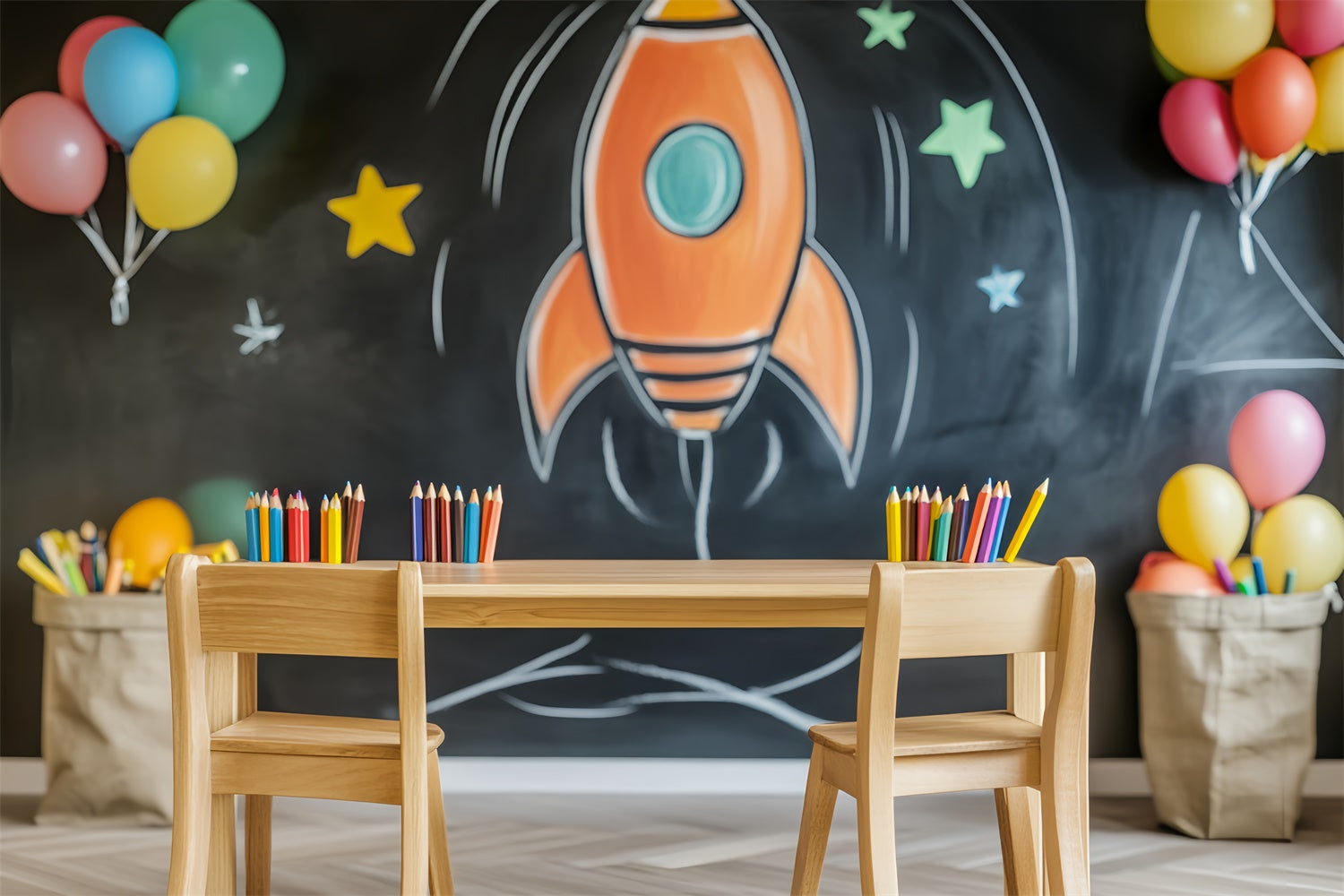 Chalkboard Photo Backdrop Pencil Balloon Study Backdrop LXX57-42